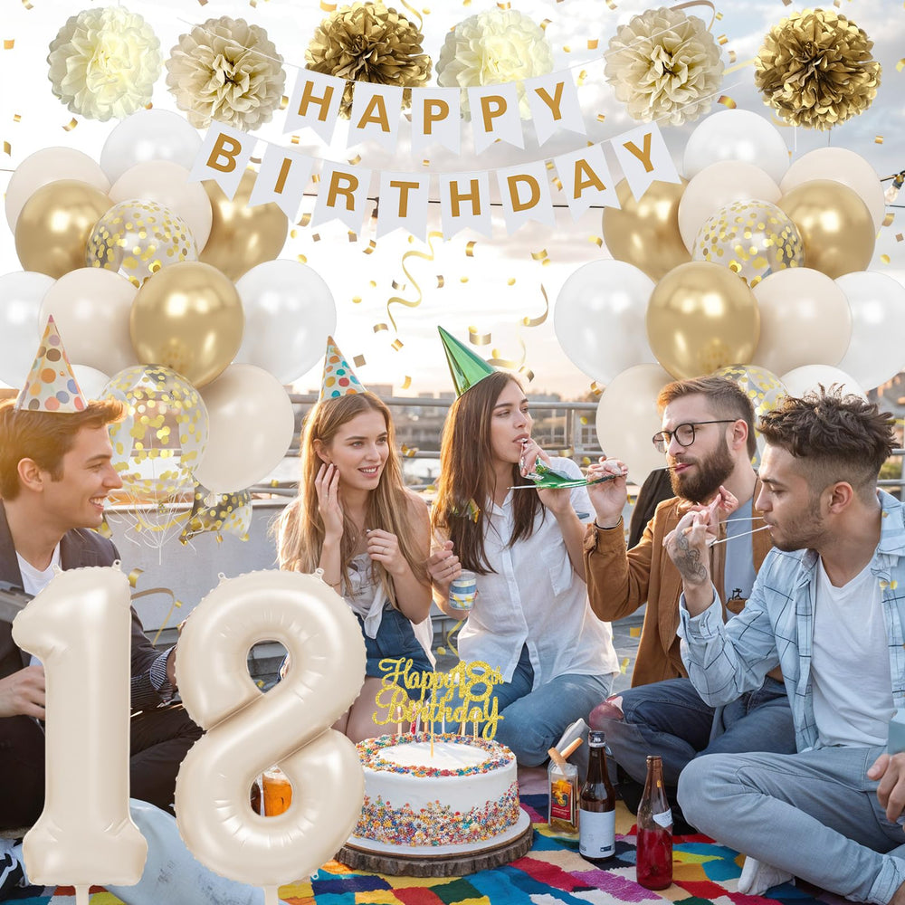 Froova 18th banner and cake topper provide elegant accents.