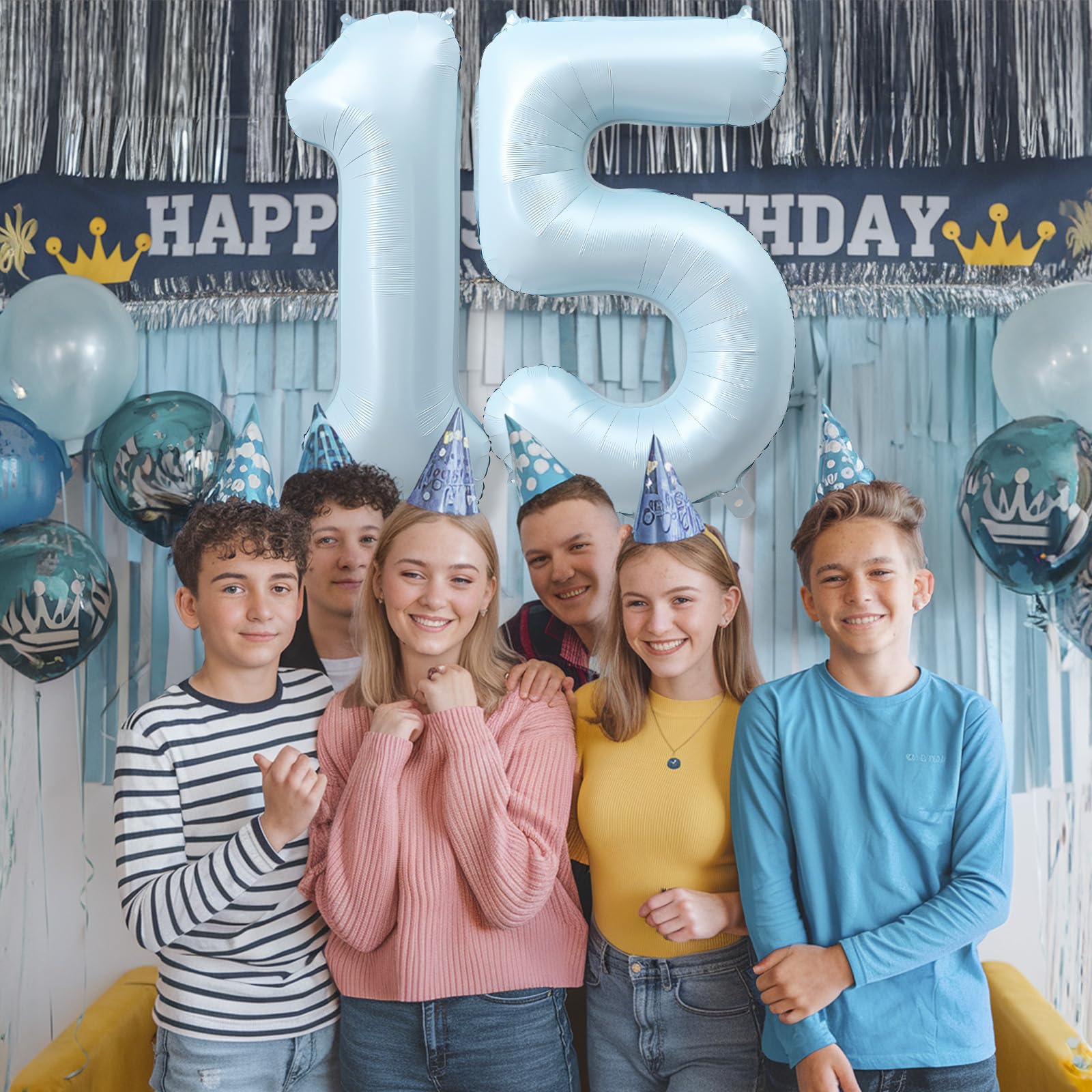 Froova pastel sky blue foil number balloon adds soft milestone elegance.