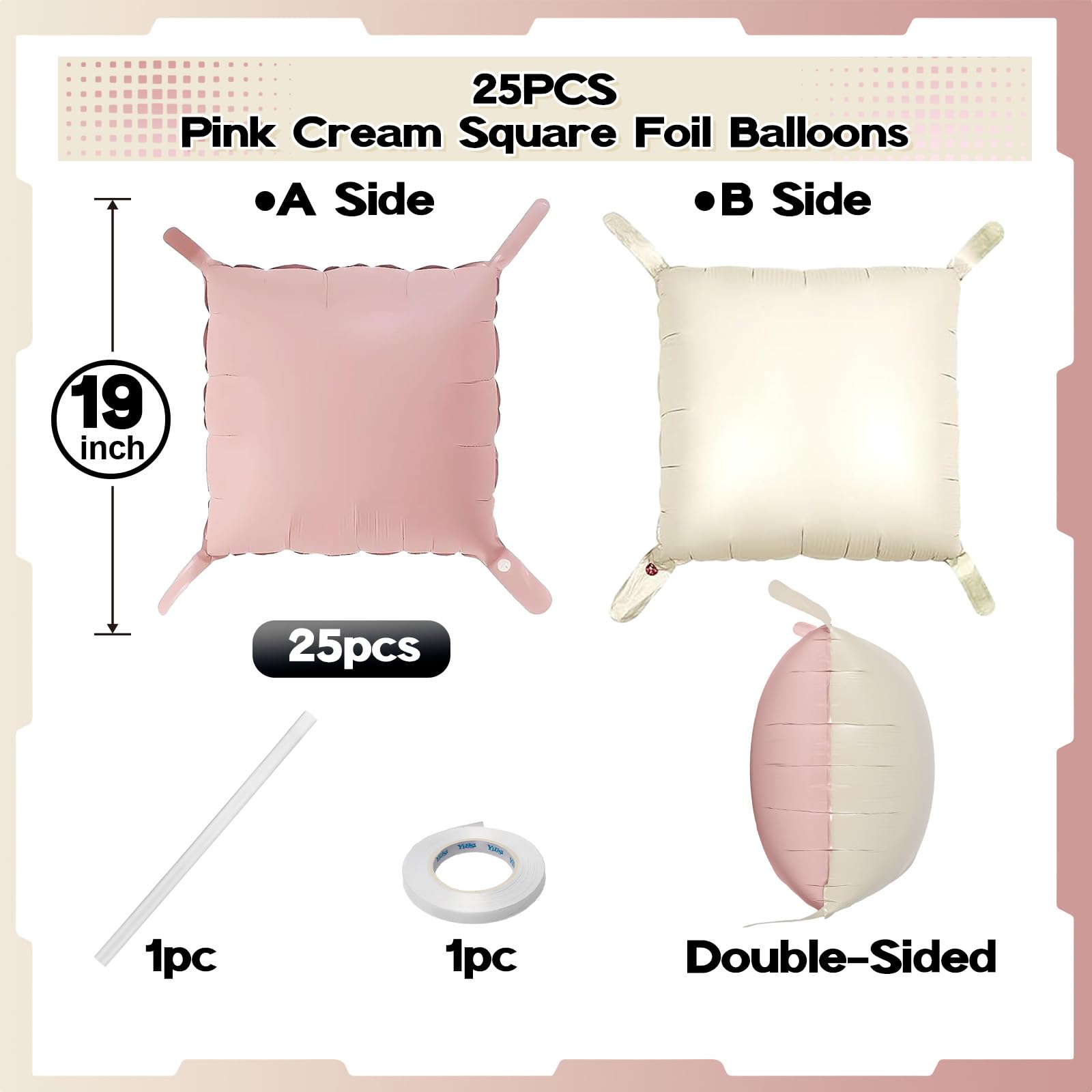 Froova pink and beige square foil balloons forming a modern backdrop for weddings