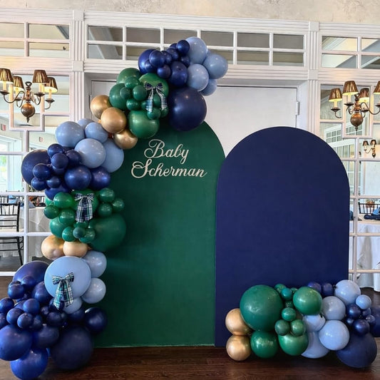 Froova Sage Green Dusty Blue Navy balloons close-up for luxe decor.