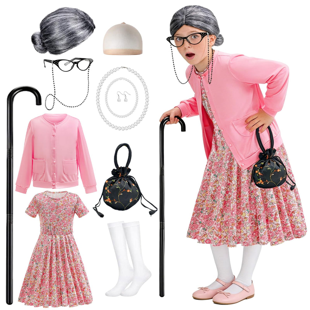 FrostDrift old lady dress for kids, ideal 100th day of school costume.
