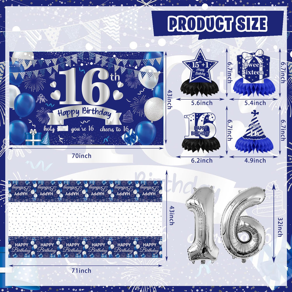 FrozzlyFun 16th foil balloons add metallic shine to centerpieces.