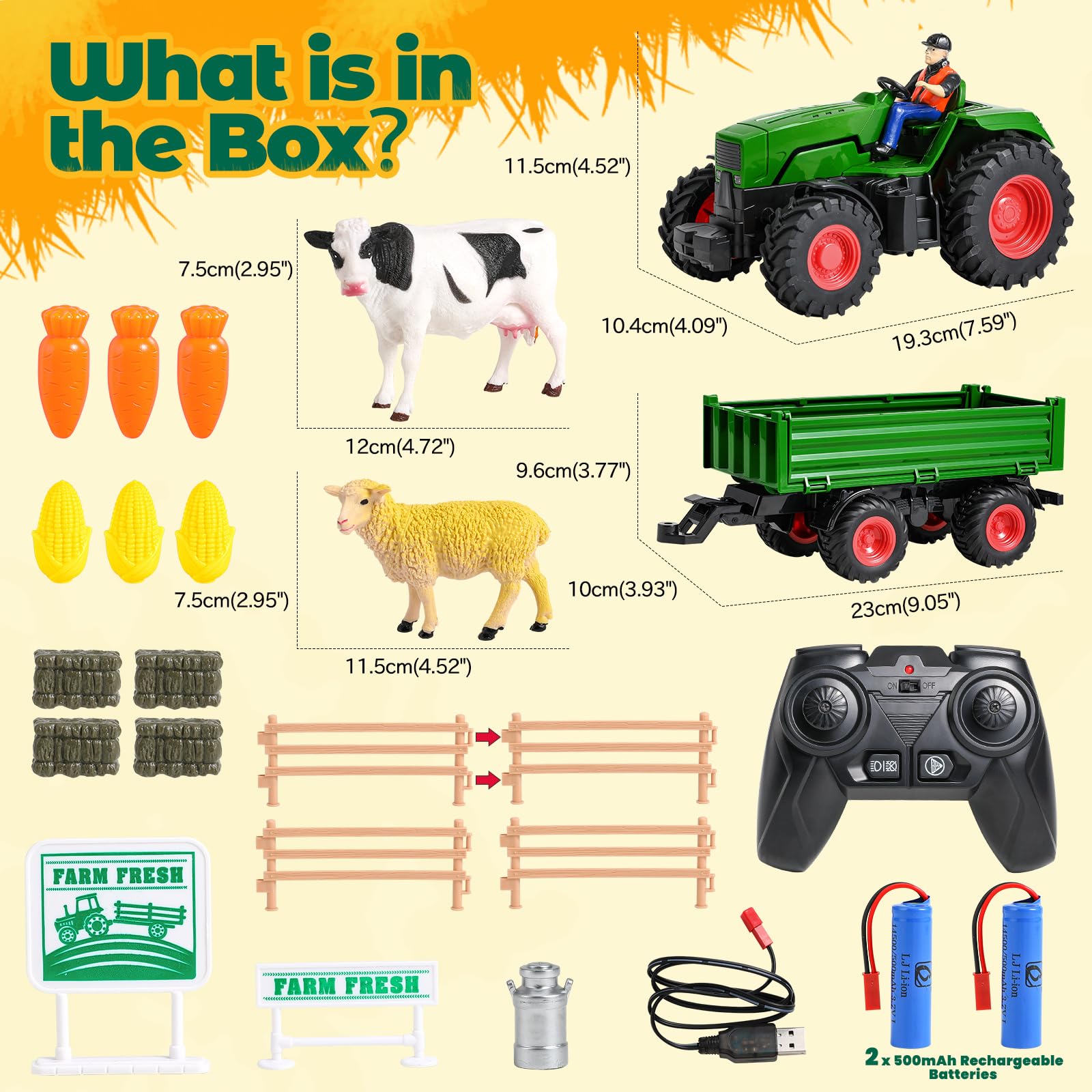 FRUSE educational farm scene with vegetables hay bales and fences