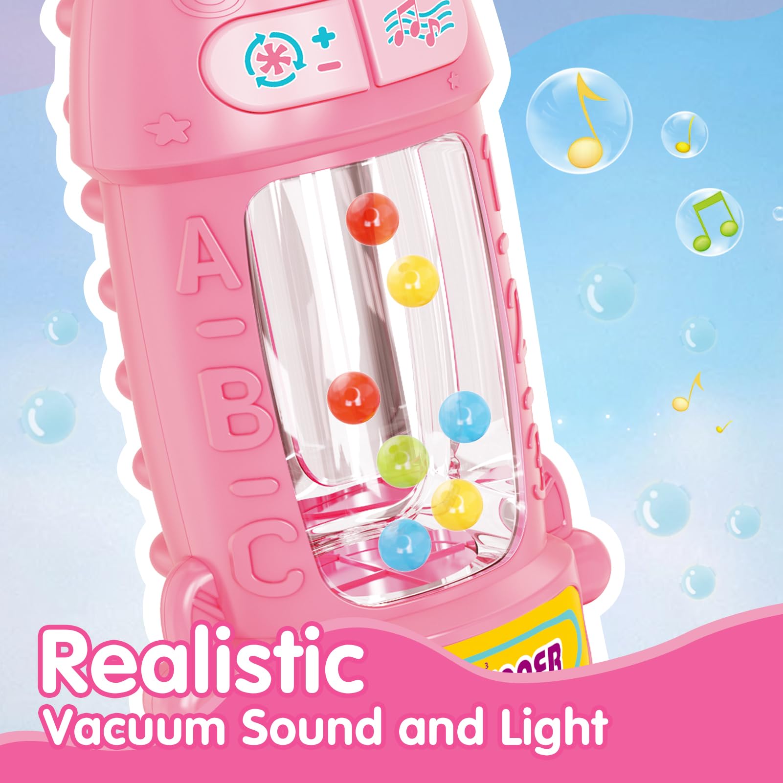 FS Kids Vacuum Toy tilting-motion mimics real vacuums during hands-on play sessions