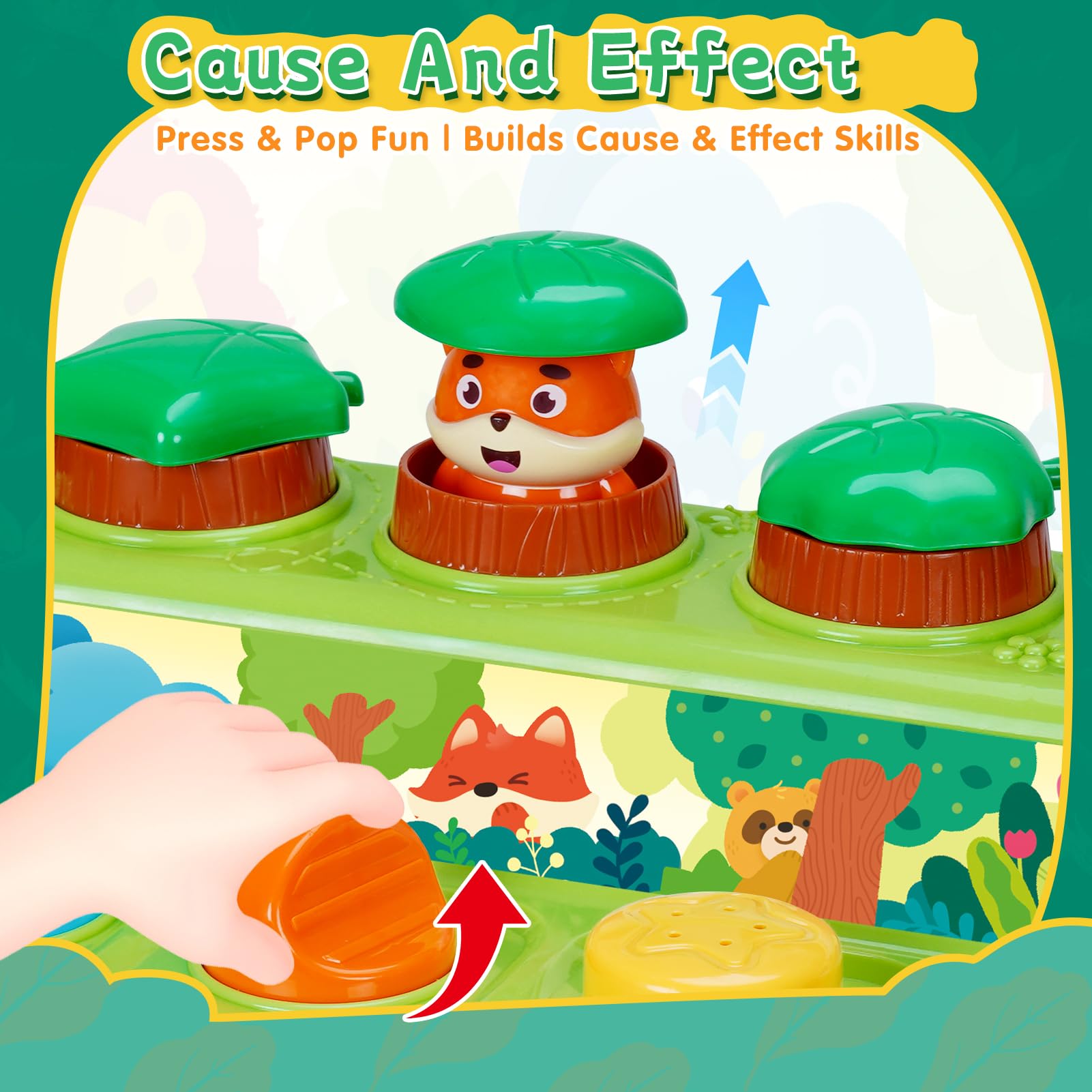 FS Pop Up Toy raccoon button activating popping animals for visual tracking