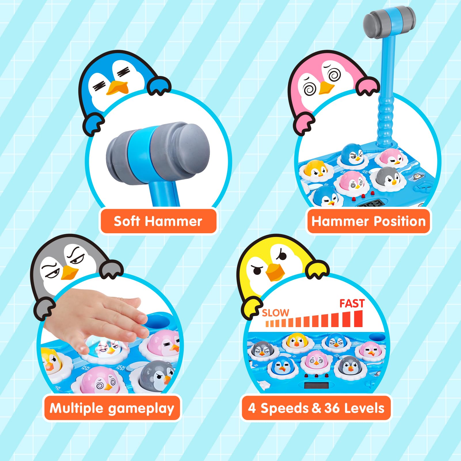 FS Pound-A-Penguin soft hammers provide safe, tactile pounding for little hands
