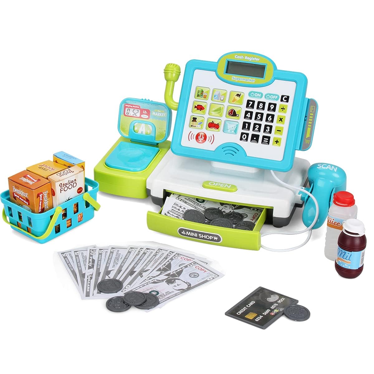 FS Pretend Play Cash Register with Calculator boosts math and counting practice.