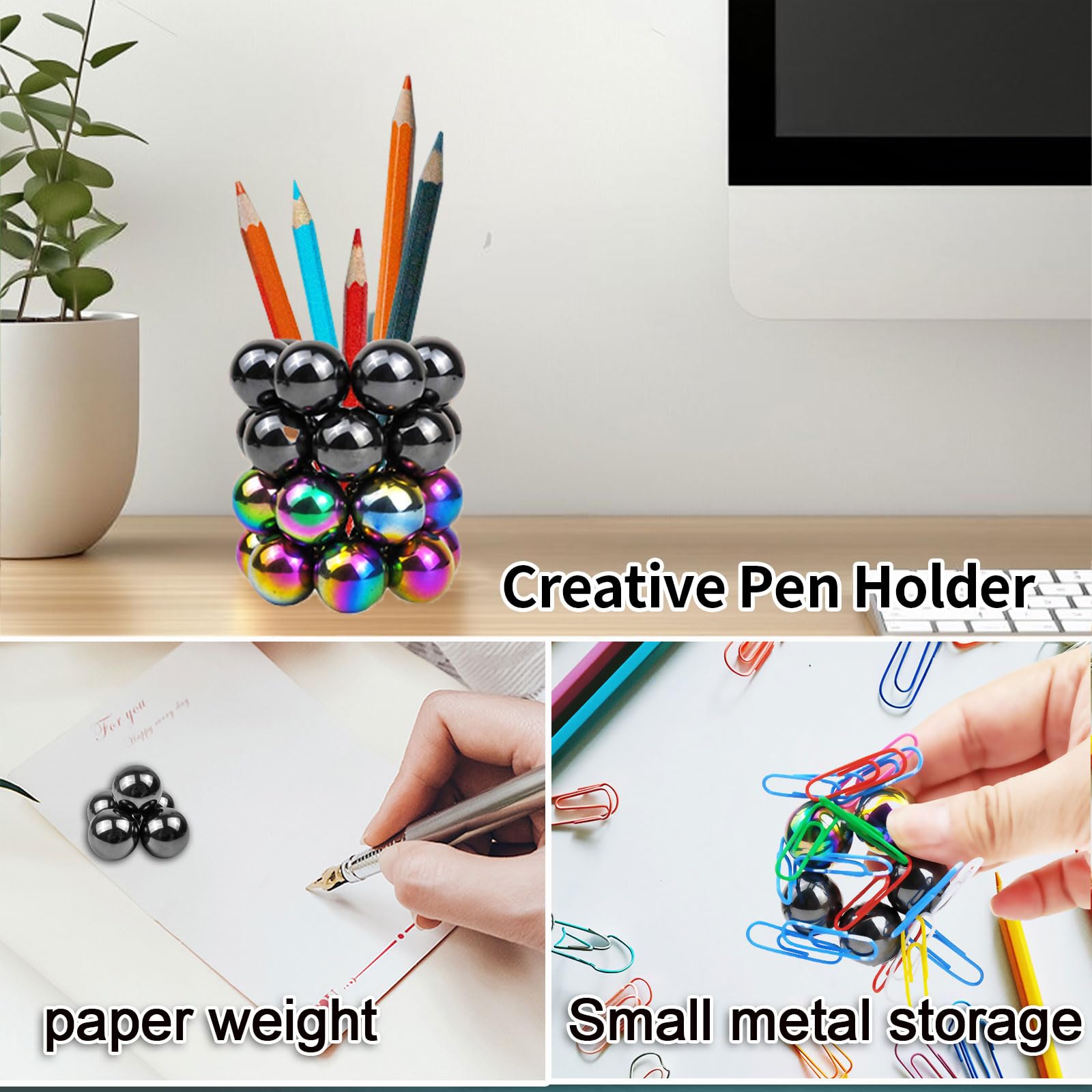 FSFHSJ magnet stones balls organizing metal items on a cluttered desk