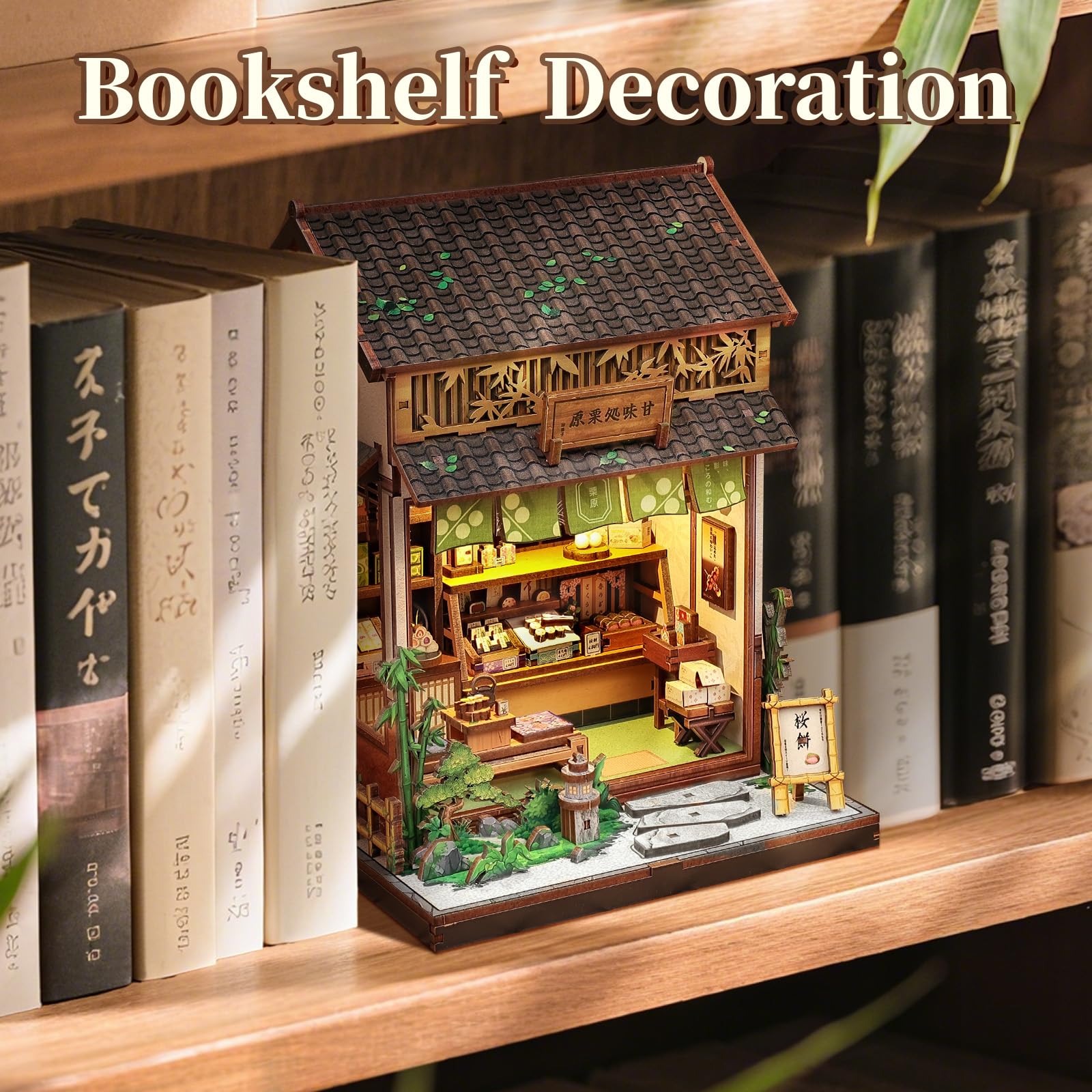 Fsolis Book Nook Kit interior detail highlights tiny textures for immersive display.