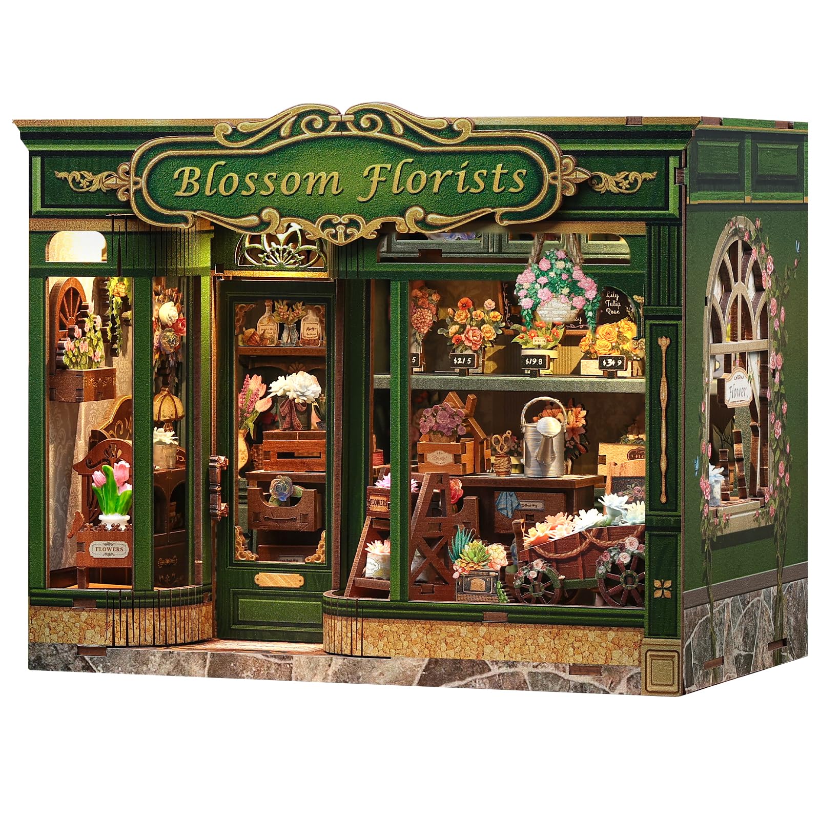 Fsolis Book Nook Kit with LED lighting for an openable scene.