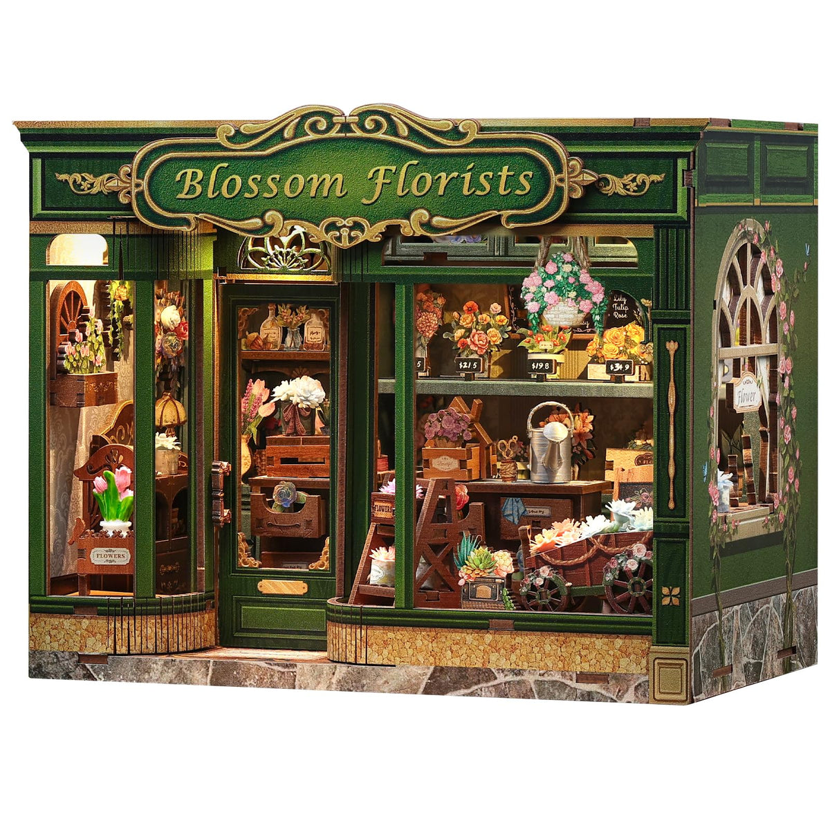 Fsolis Book Nook Kit with LED lighting for an openable scene.