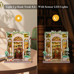Fsolis Book Nook Kit with LED lights adds warm ambiance to shelves.