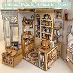 Fsolis Book Nook Kit LED lights illuminating the miniature bookstore interior