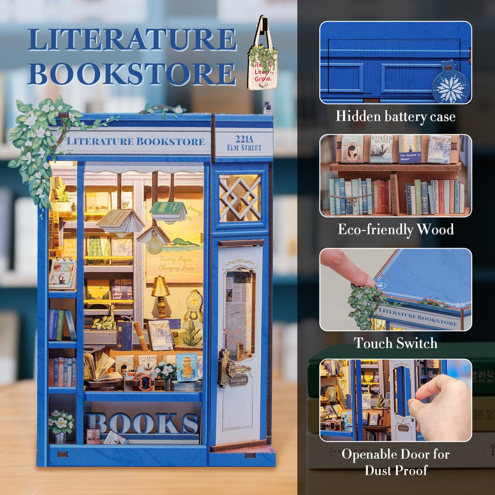 Fsolis Book Nook Kit LED-lit diorama highlighting a warm bookstore ambiance