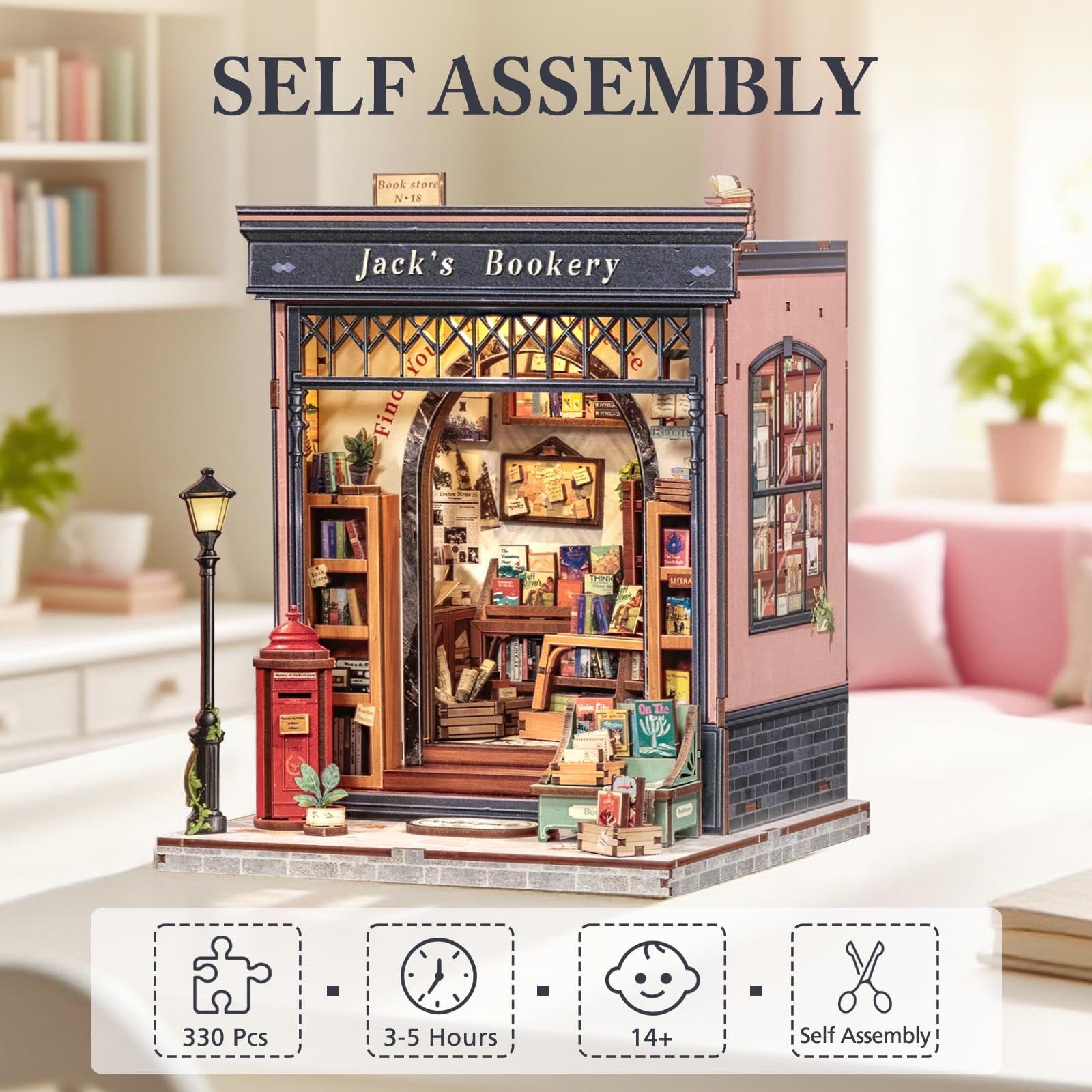 Fsolis Book Nook Kit mini library diorama on a bookshelf
