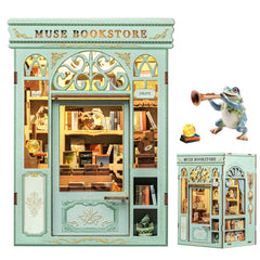 Fsolis Book Nook Kit Muse Bookstore scene with tiny lights for cozy shelf decor