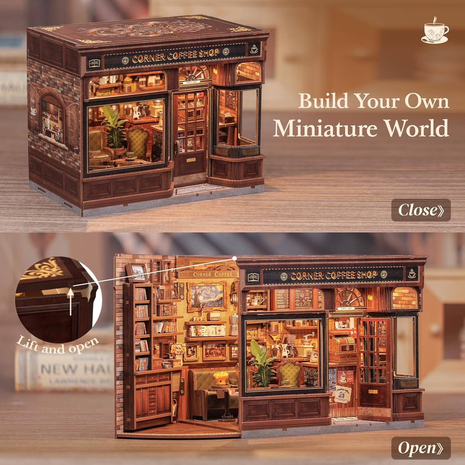Fsolis Book Nook Kit pastries and greenery add charm to shelves