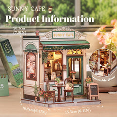 Fsolis Book Nook Kit Sunny Cafe lit diorama with tiny cafe sign
