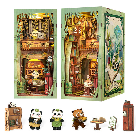 Fsolis Book Nook Panda Bookshop kit enhances bookshelf decor