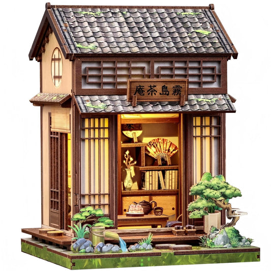Fsolis Book Nook Tea Room on a shelf adds calming ambiance and charm.