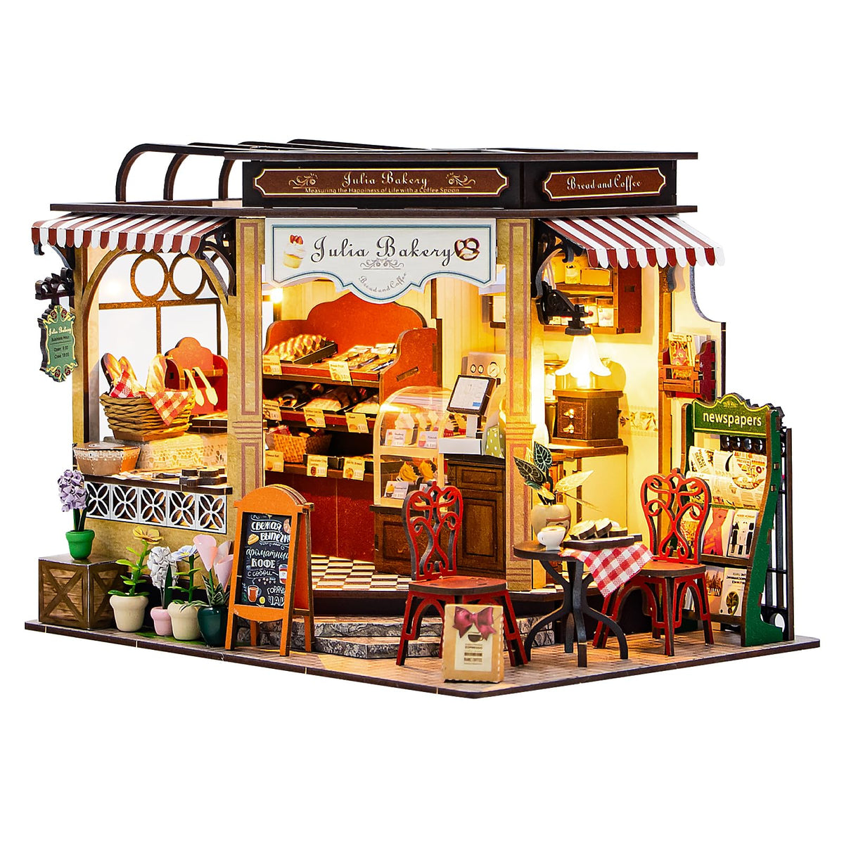 Fsolis Julia Bakery front view, a display-worthy miniature house kit for display and gifting