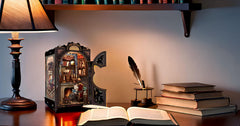 Fsolis LED sensor light and dust cover add ambiance to the book nook.