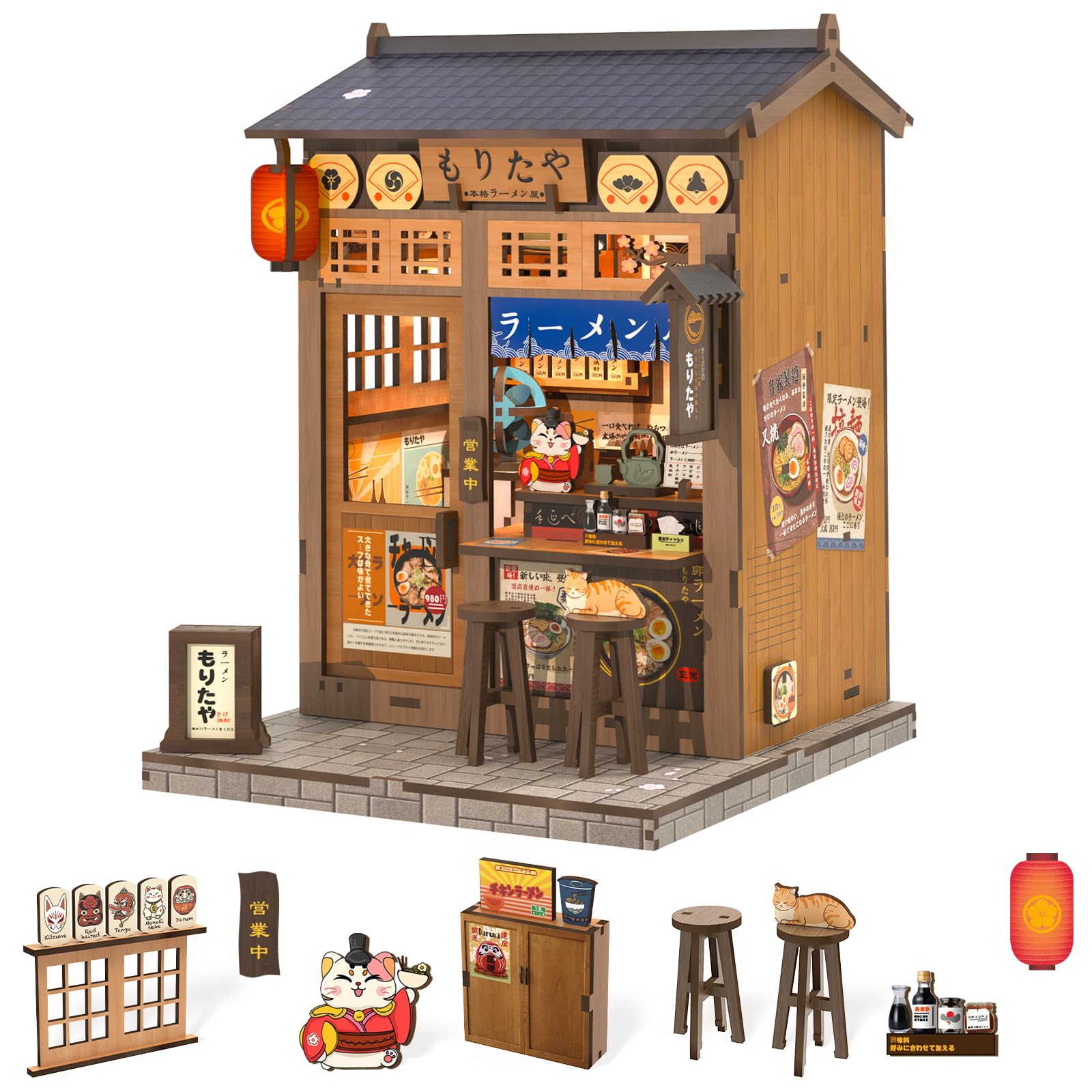 Fsolis Morita-Ya Ramen booknook front view enhances bookshelf charm
