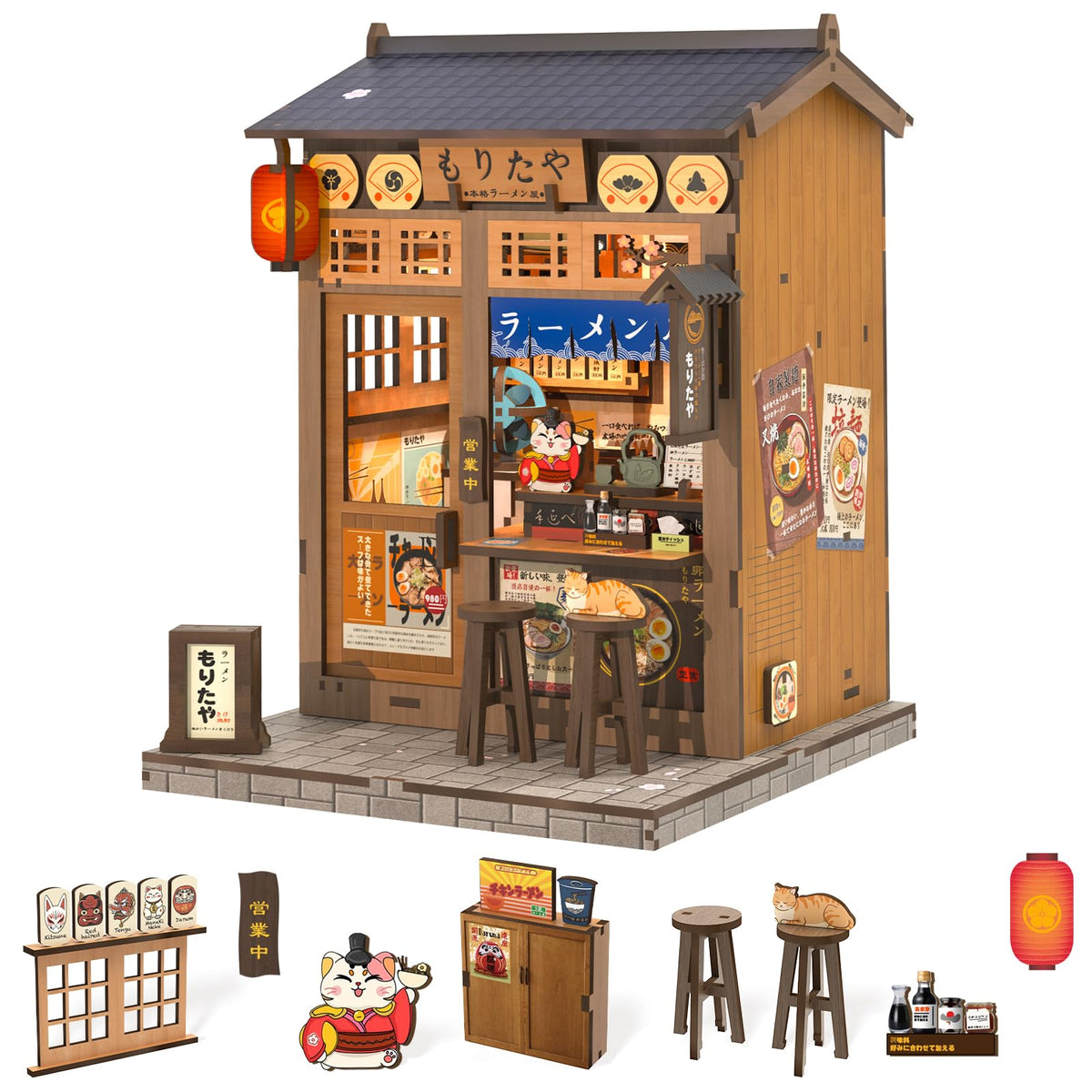 Fsolis Morita-Ya Ramen booknook front view enhances bookshelf charm