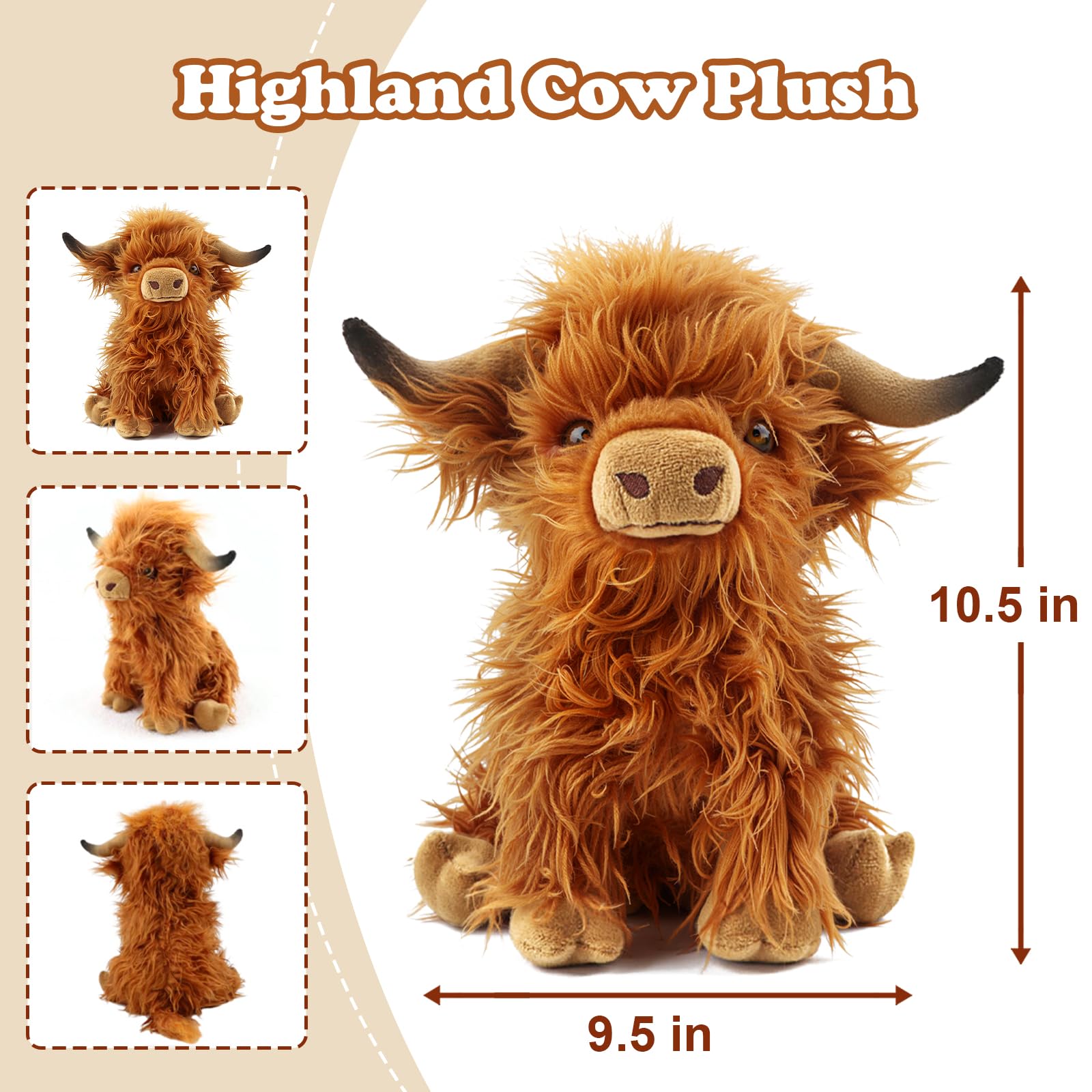 FSUGT Highland Cow plush toy back view, charming decor piece for rooms