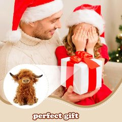 FSUGT Highland Cow plush toy face closeup, realistic fur and friendly expression