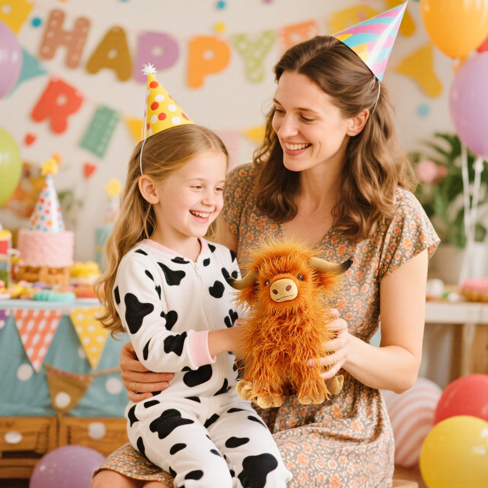 FSUGT Highland Cow plush toy with kids, perfect cuddle companion