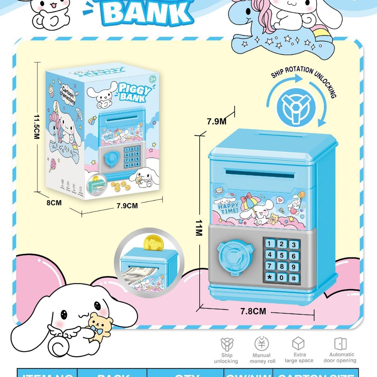 FUAN Kawaii Mini Piggy Bank teaches saving habits in a secure box.