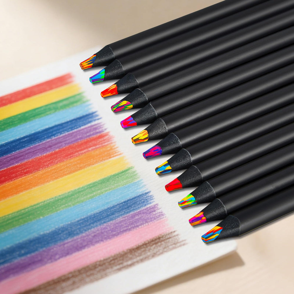FUAOIS rainbow pencils featuring durable black wood for longer life.