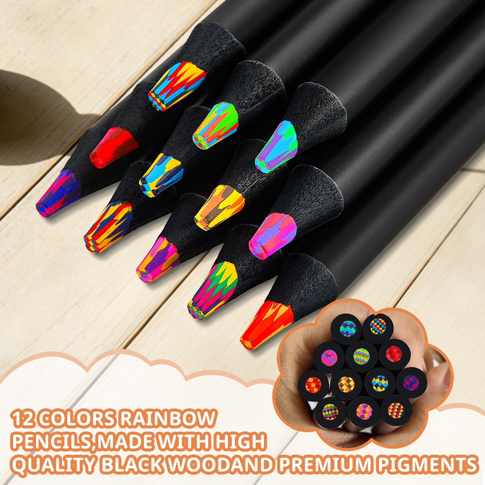FUAOIS rainbow pencils with pre-sharpened tips for immediate use.