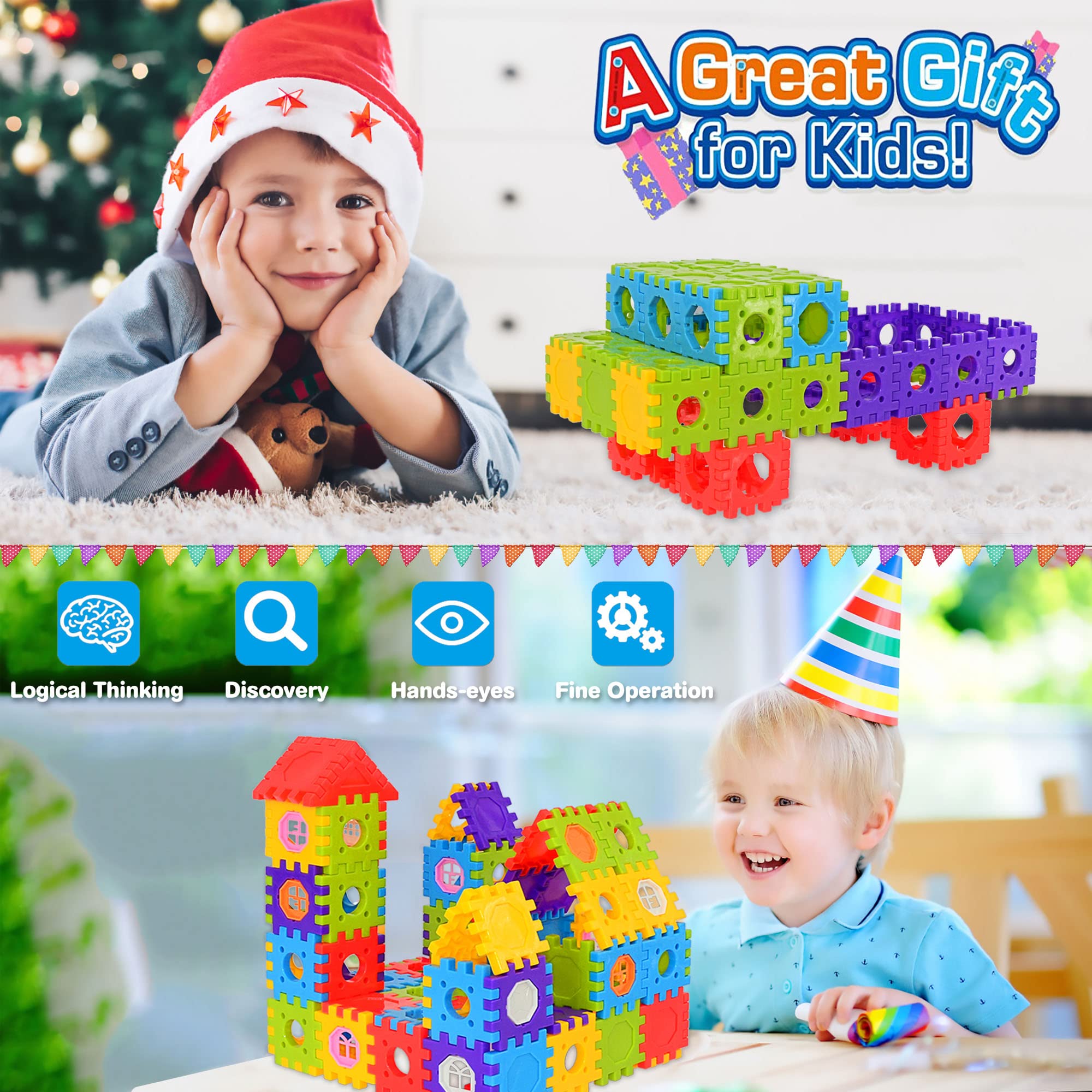 FUBAODA interlocking bricks support counting, sorting, and color recognition during play.