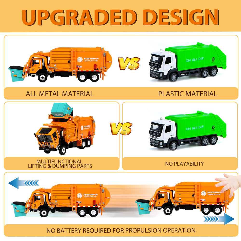 FUBARBAR pull-back option garbage truck toy for quick pretend missions