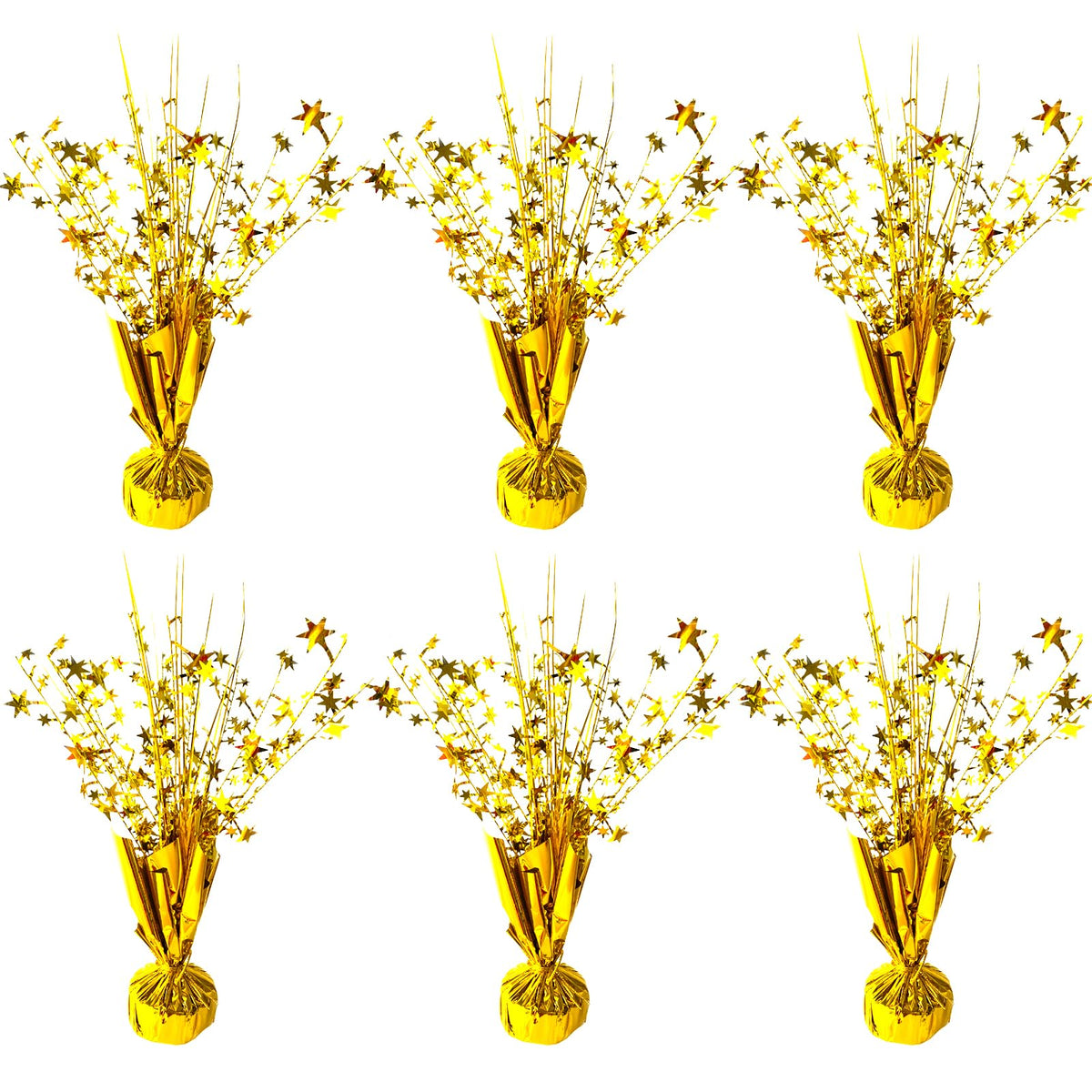 FUBININA gold star spray centerpiece six-pack on a festive table, ideal for celebrations