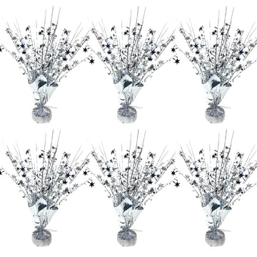 FUBININA star centerpieces silver 6-pack add festive shimmer to any table at birthdays and holidays.