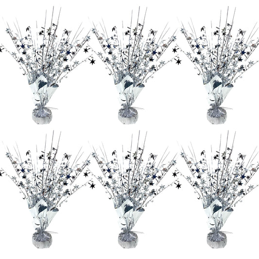 FUBININA star centerpieces silver 6-pack add festive shimmer to any table at birthdays and holidays.
