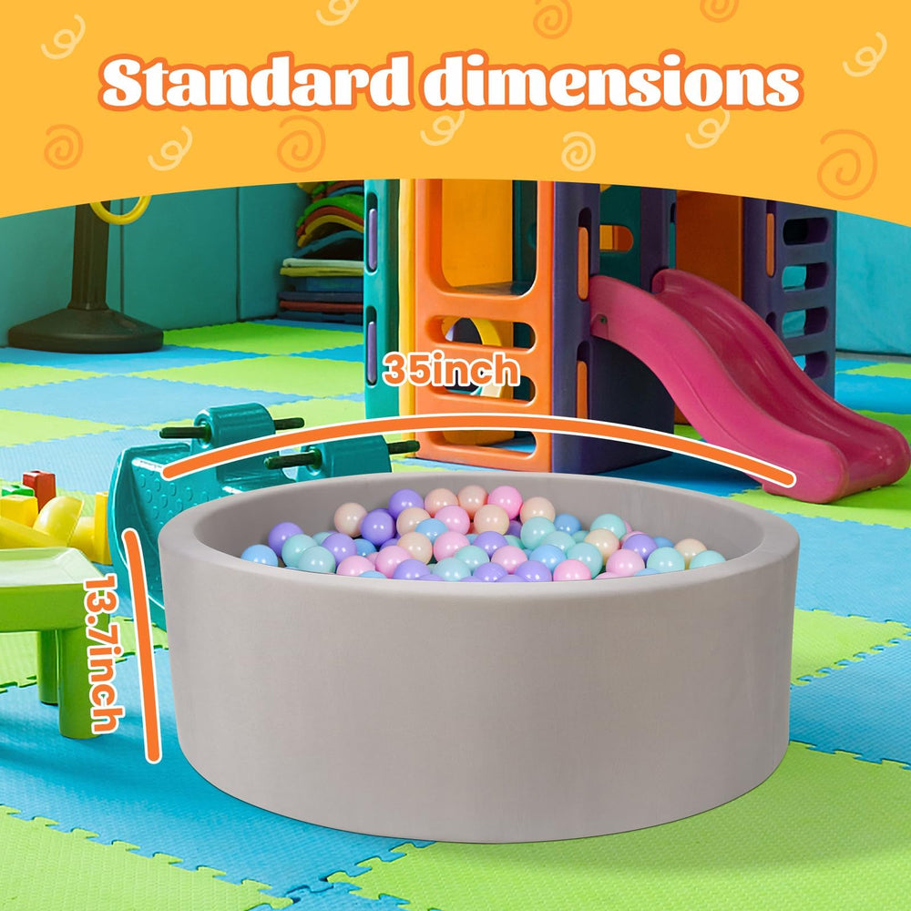 Round 35.4 inch diameter ball pit providing ample indoor play space.