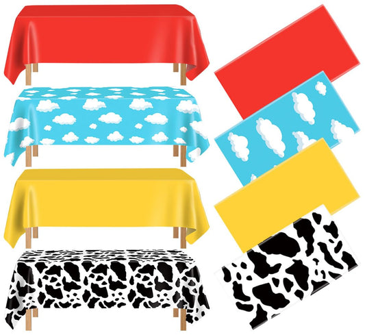 FuenteOrilla cow-pattern tablecloth, 52x86, adds festive charm and easy cleanup.