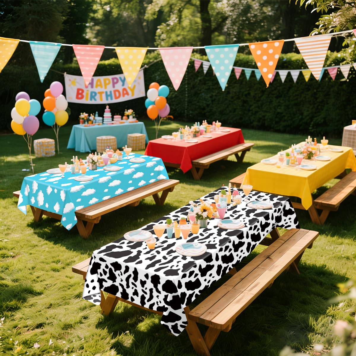 FuenteOrilla red tablecloth brings bold color to birthdays and celebrations.