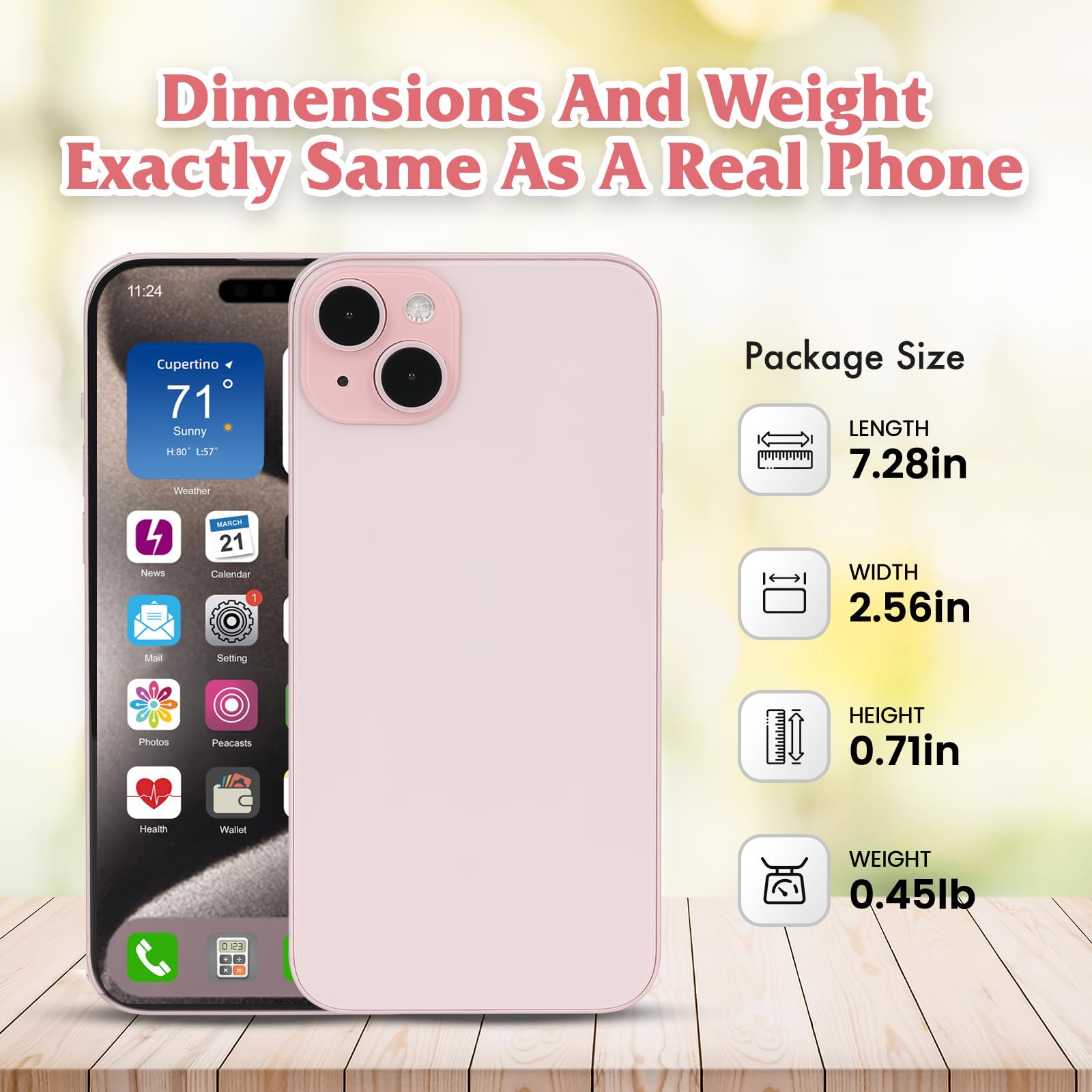 Pink rainbow front dummy phone close-up highlights safe, kid-friendly pretend play