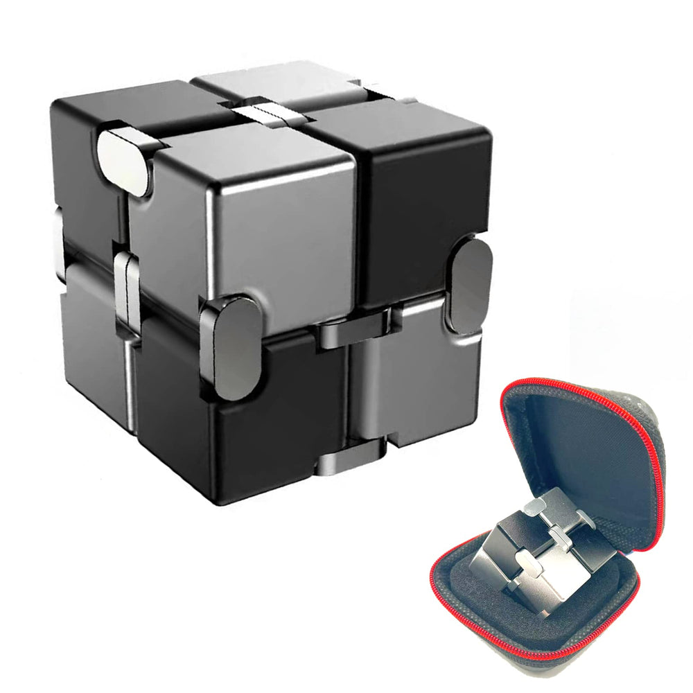 FUFUYOU Infinity Cube in black, portable fidget toy for stress relief on the go