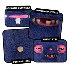 Mischievous expression invites imaginative pretend play in everyday spaces.