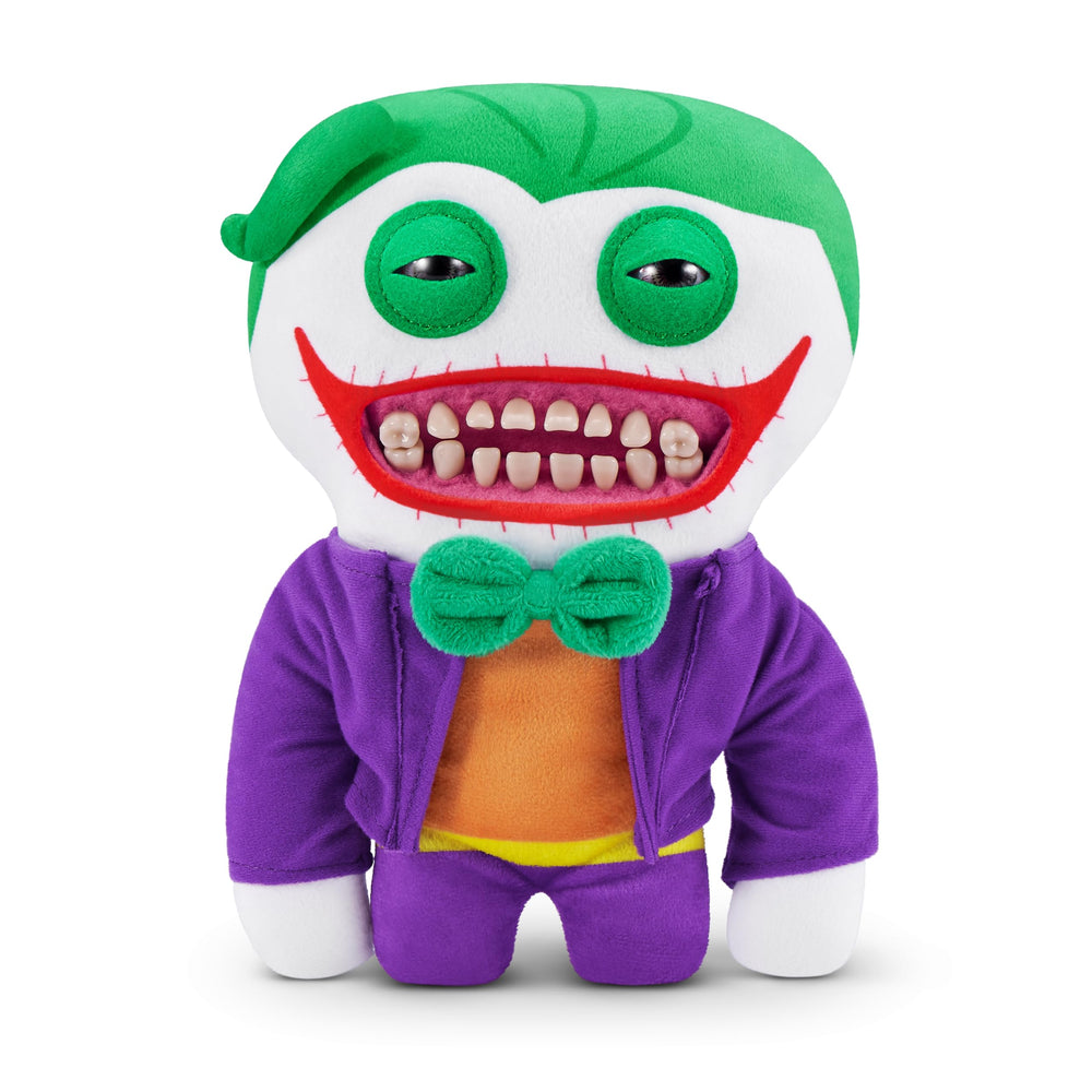 Fuggler DC X Joker plush close-up highlighting human-like teeth for bold display.