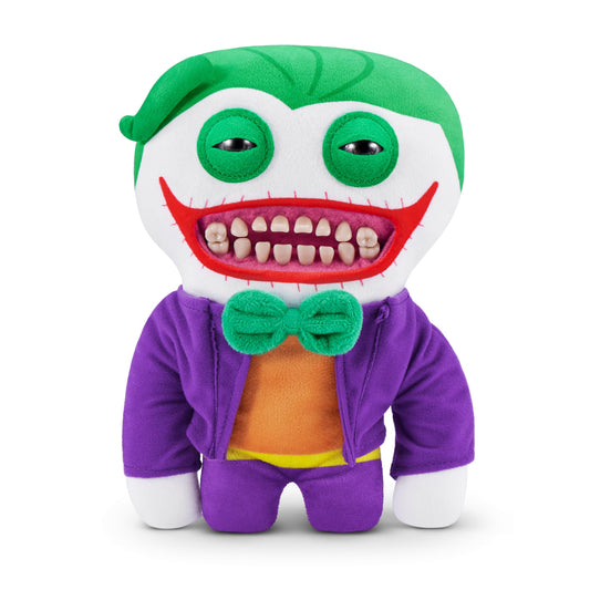 Fuggler DC X Joker plush close-up highlighting human-like teeth for bold display.