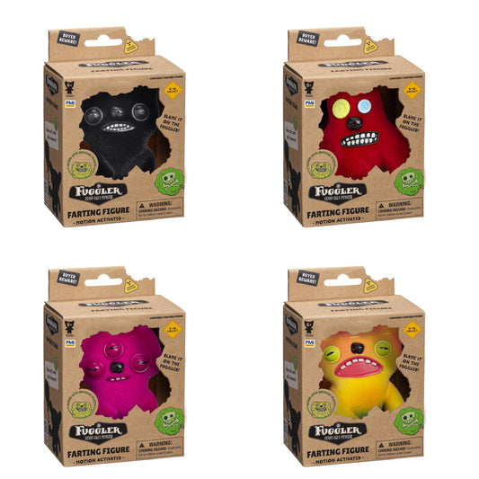 Fuggler farting figure front view, a quirky desk companion for playful pranks and smiles.
