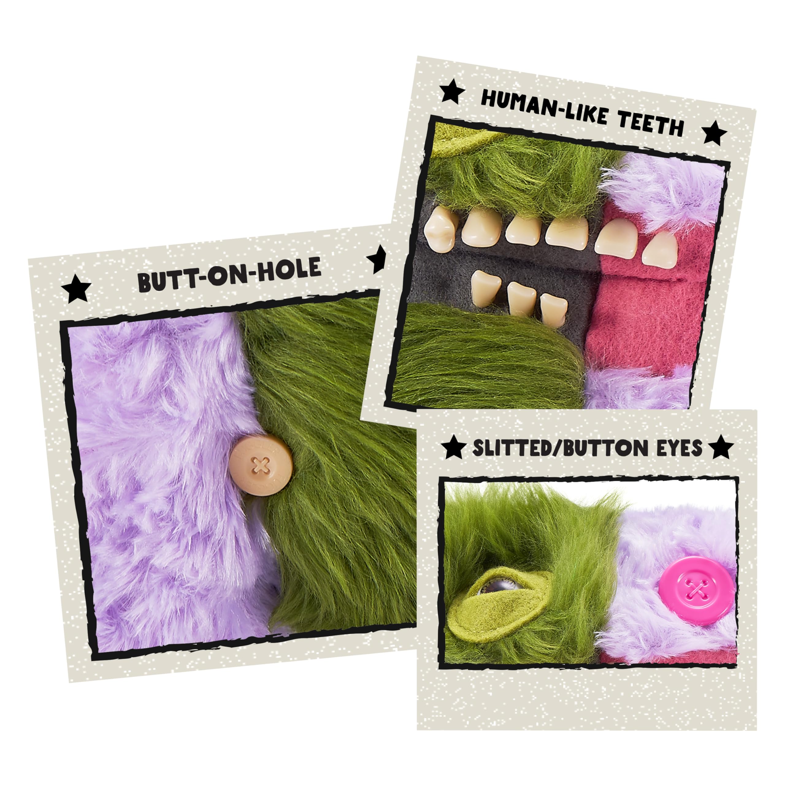 Fuggler human teeth close-up encouraging playful storytelling.