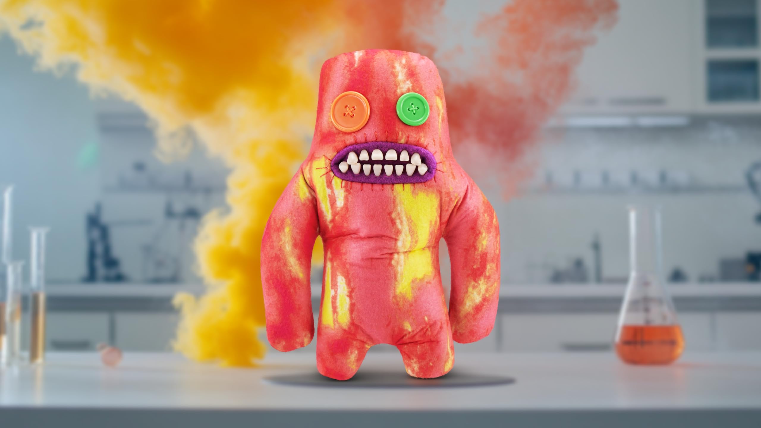 Bold, chaotic palette of a Lab Misfits creature captured in a dynamic pose.
